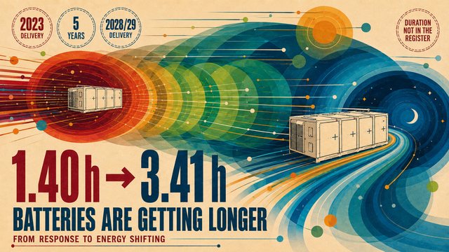 Battery duration rising from 1.4 hours in 2023 to 3.4 hours by 2028